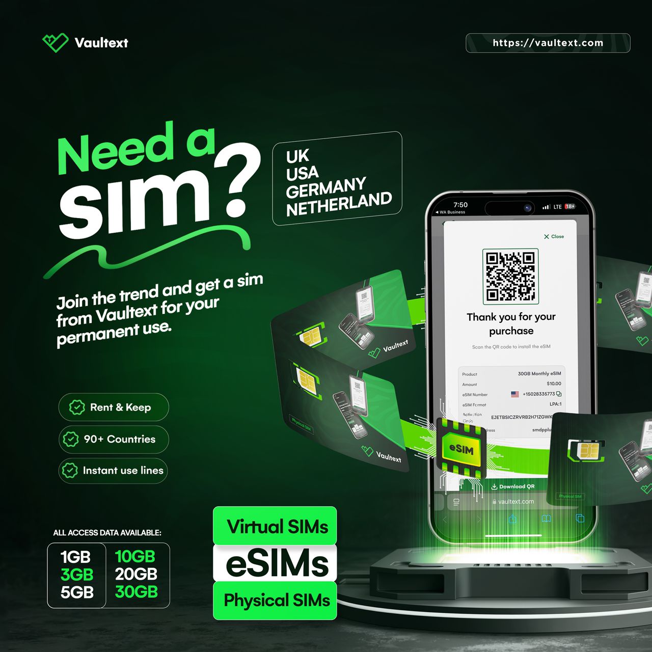 Buy SIM Cards & eSIMs Online in Minutes with Vaultext